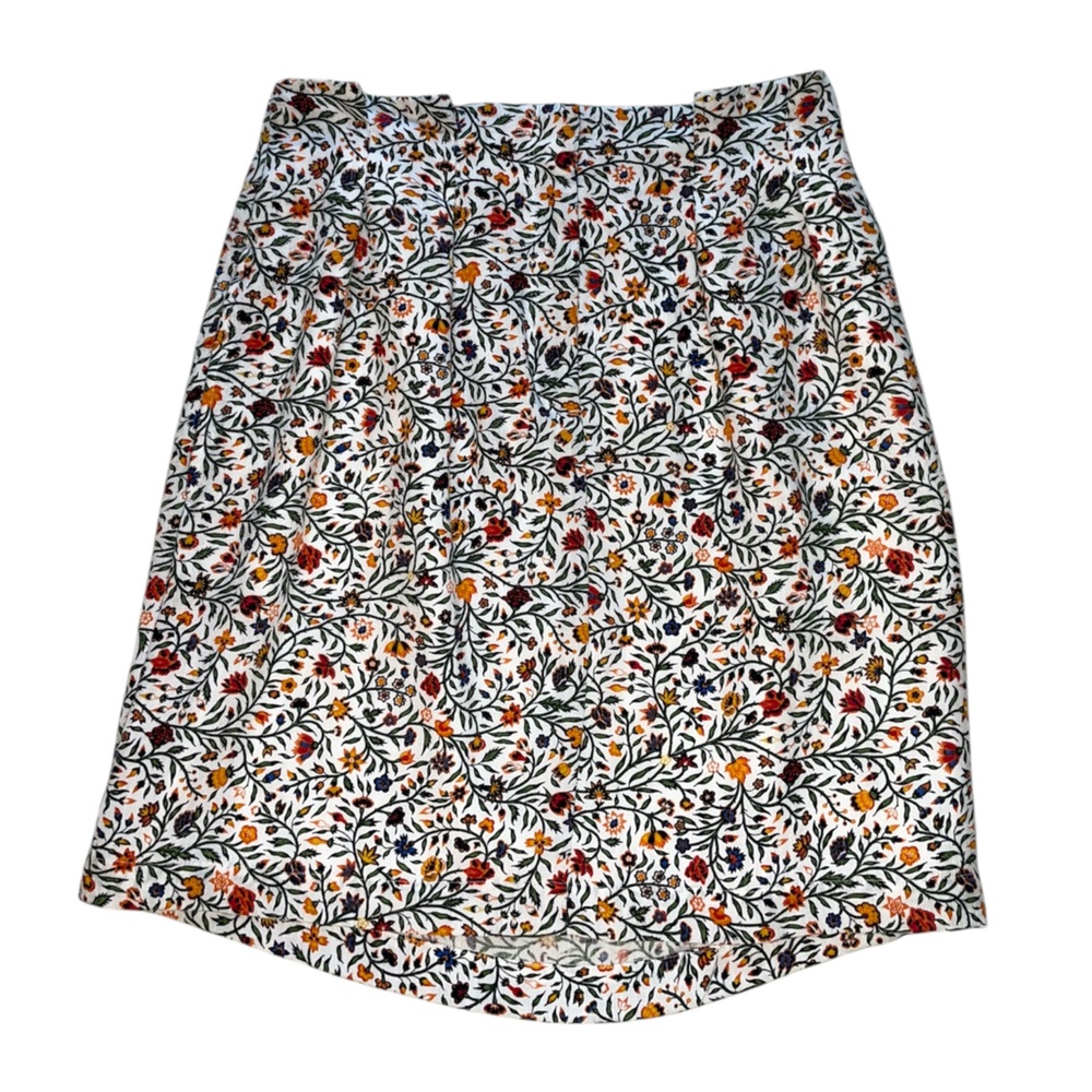 Ann Taylor Multicolor Orange and Green Floral Printed White Mini Skirt - Picture 9 of 9